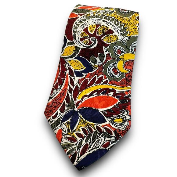 Guy Laroche 100% Silk Necktie Abstract Floral Multicolor Print Tie Made in USA - Picture 1 of 5